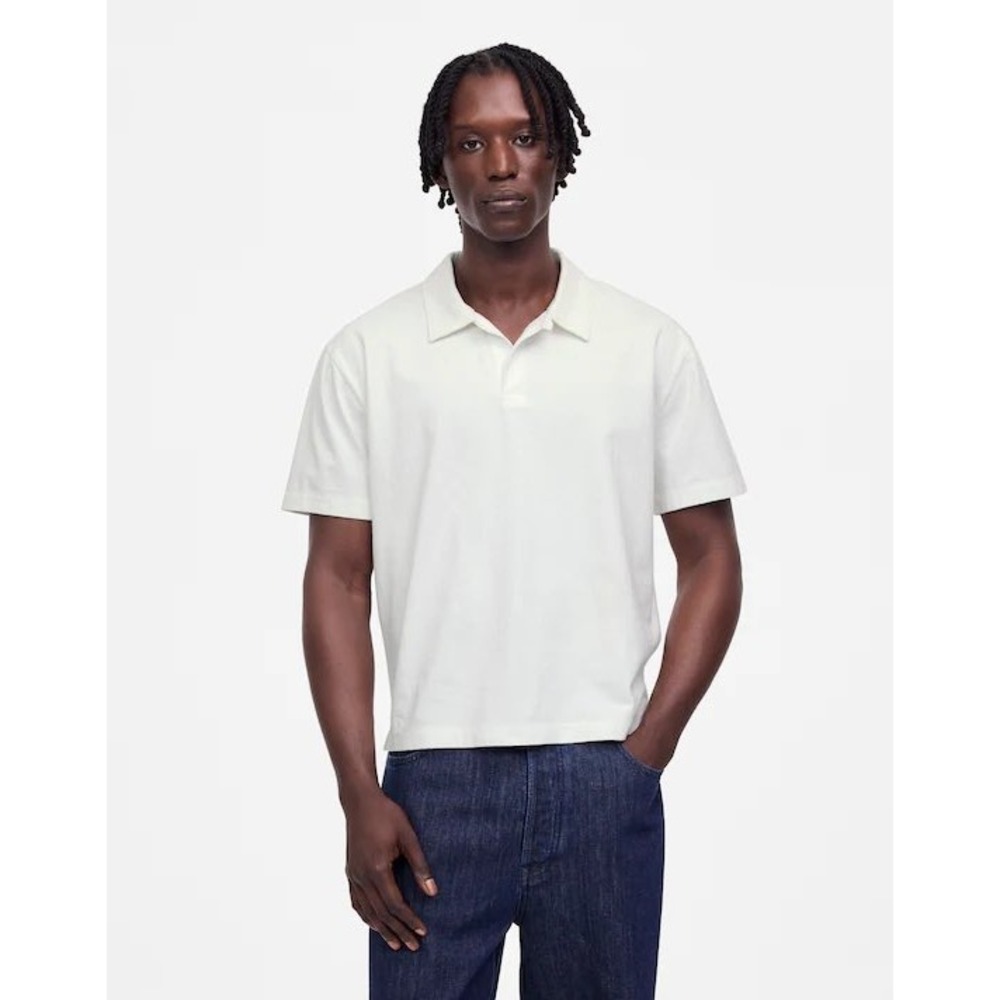 Madewell Men's‎ Vintage Polo XL White Short Sleeve Cotton Shirt Hidden Placket
